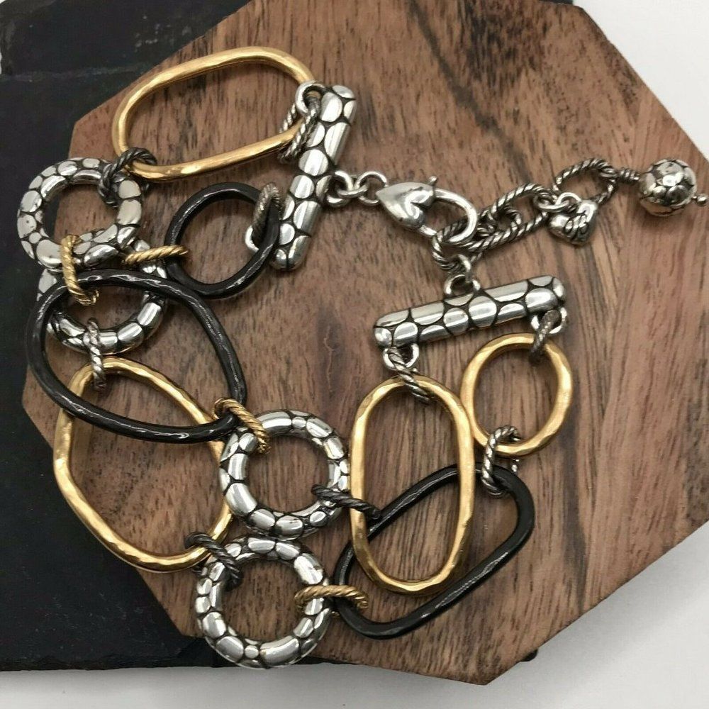 Brighton Mixed Metal Link Bracelet in Gold, Silver, Black